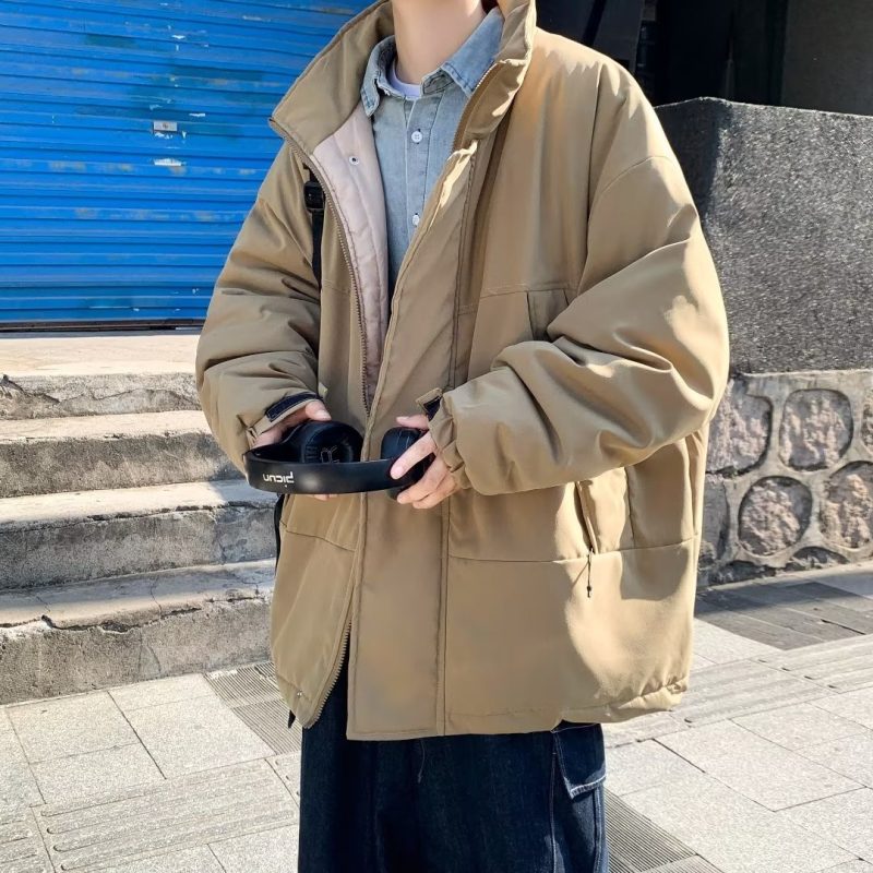 Japanese retro cotton jacket men's stand-collar jacket autumn and winter couple wear high street trendy brand simple loose workwear cotton jacket