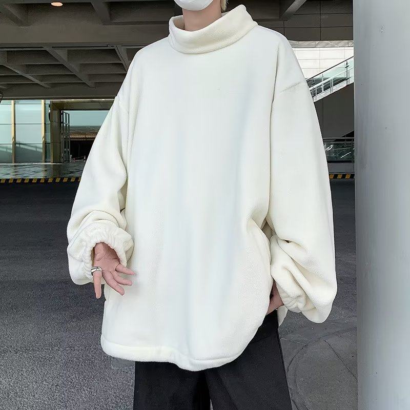 Polar fleece sweatshirt for men in autumn and winter half turtleneck Japanese style loose casual bottoming shirt sweater suit trendy