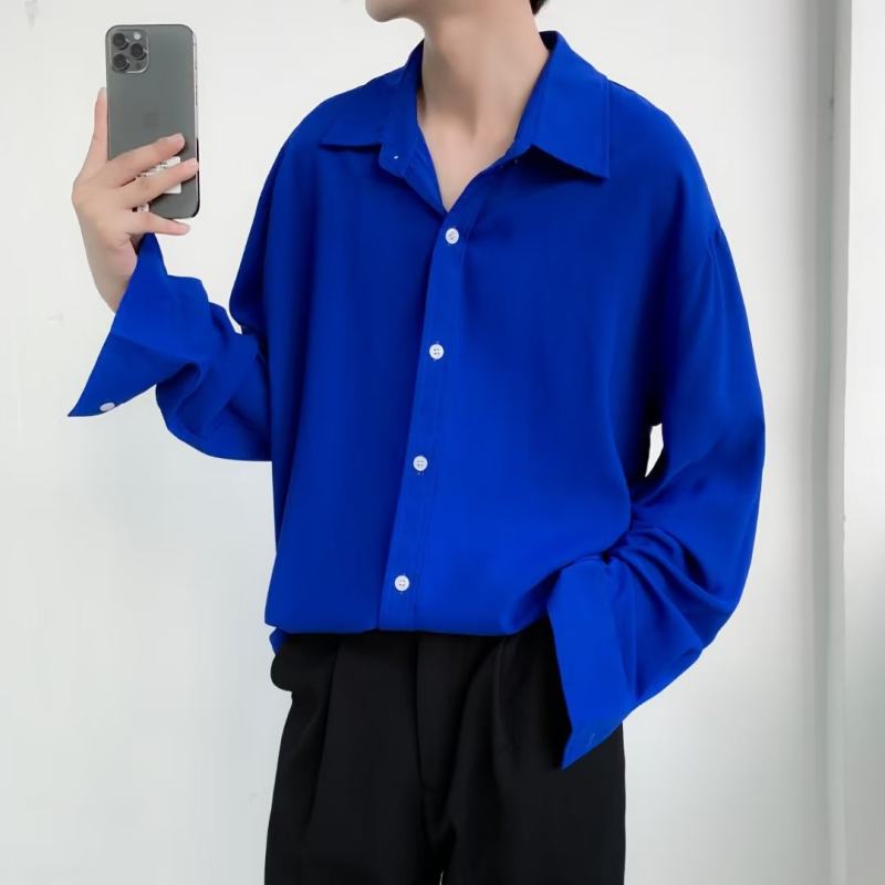 Long-sleeved shirt for men, Hong Kong style, Japanese style, Korean style, trendy and handsome ice silk shirt