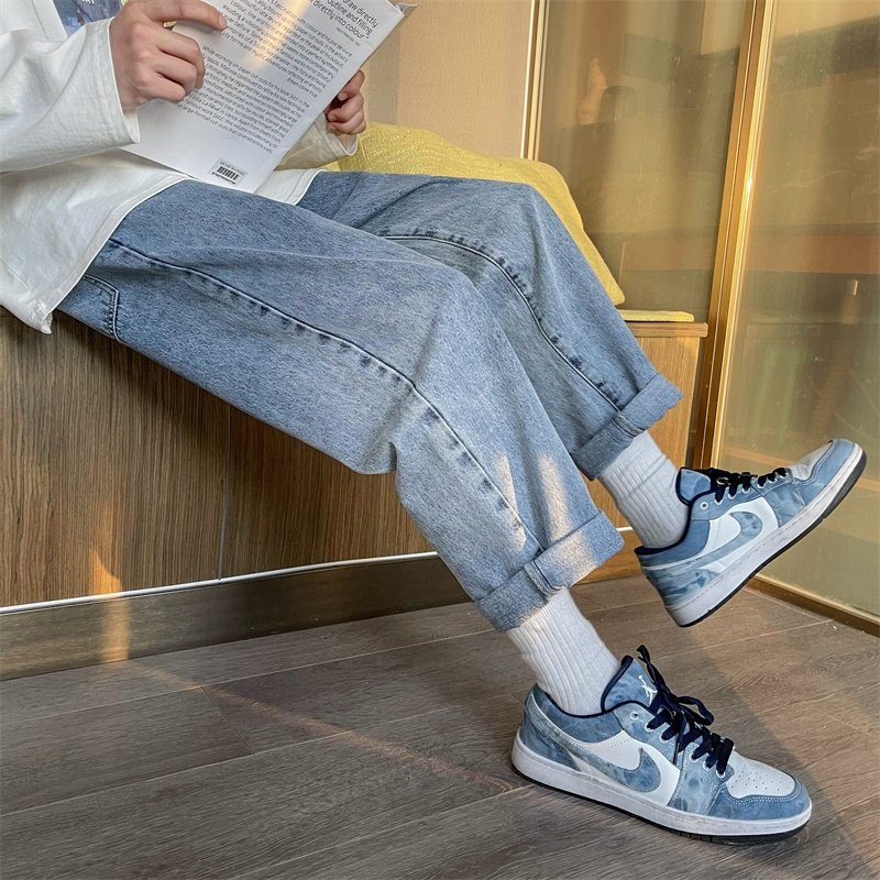 Autumn straight-leg jeans for men, trendy Korean style, versatile, loose and wide-legged