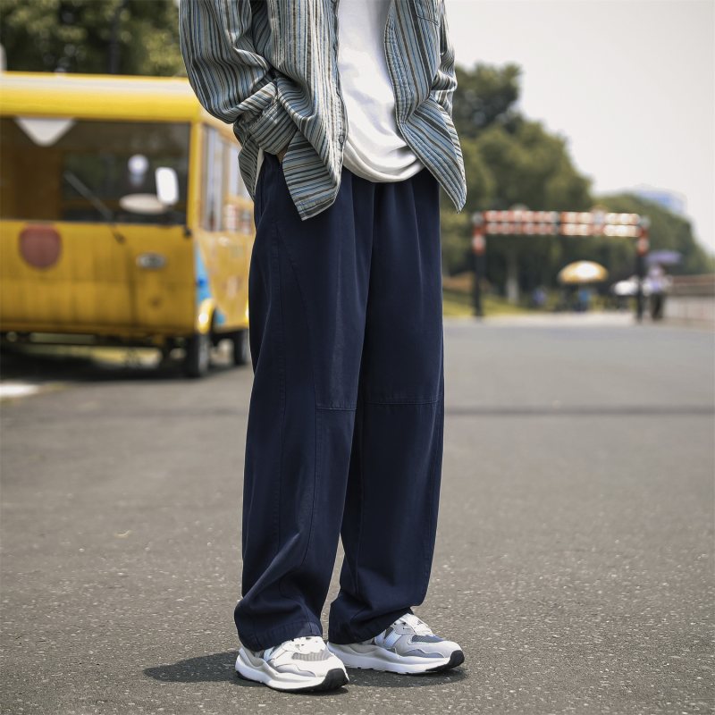 Navy straight-leg trousers for men, autumn American high street loose large size casual trousers