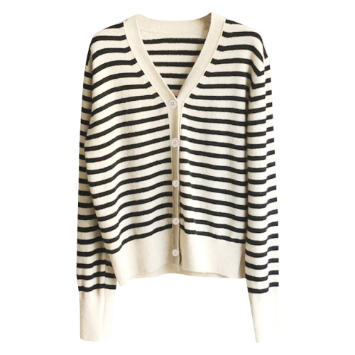 Striped cardigan sweater, long sleeve inner layer, women's top, early autumn outer layer, thin coat