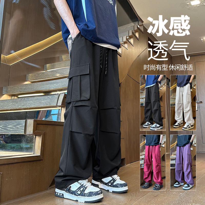 Quality Assurance Autumn Ice Silk Draping Workwear Big Pocket Street Casual Pants