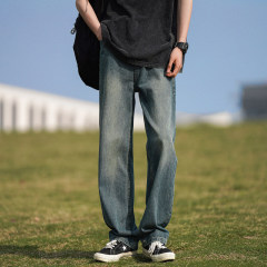 Summer American washed retro jeans for men, trendy brand, trendy students, loose and versatile, casual straight denim trousers