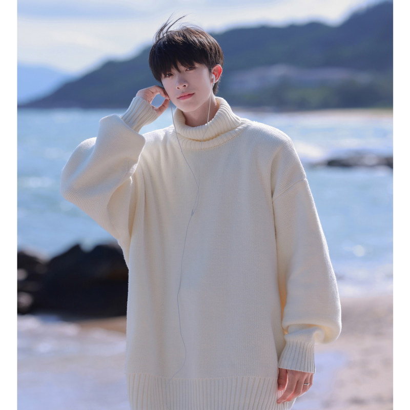 Lazy style turtleneck sweater couple's loose knitted sweater jacket top for men