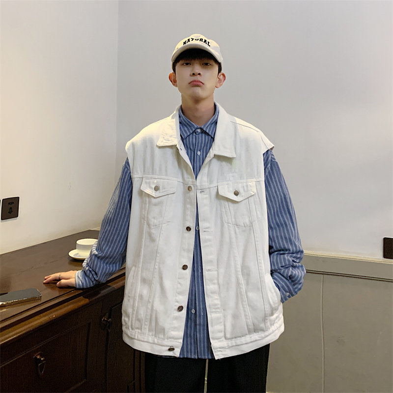 Denim vest men's autumn new loose sleeveless vest jacket work jacket