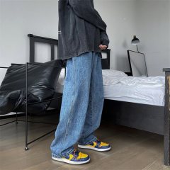 American jeans men's slimming wide-leg retro blue distressed floor-length pants high street ins trend
