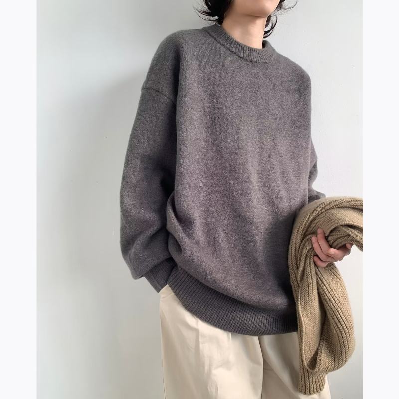 Sweaters for men and women in autumn and winter, round neck pullovers, solid color coats, loose long-sleeved couple sweaters