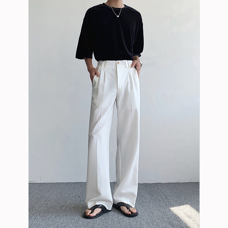 Summer thin drapey suit trousers for men, high-end Korean style loose slimming straight casual long trousers