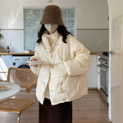 Retro high-end cotton-padded clothes for women in autumn and winter for small students thickened horn button bread jacket