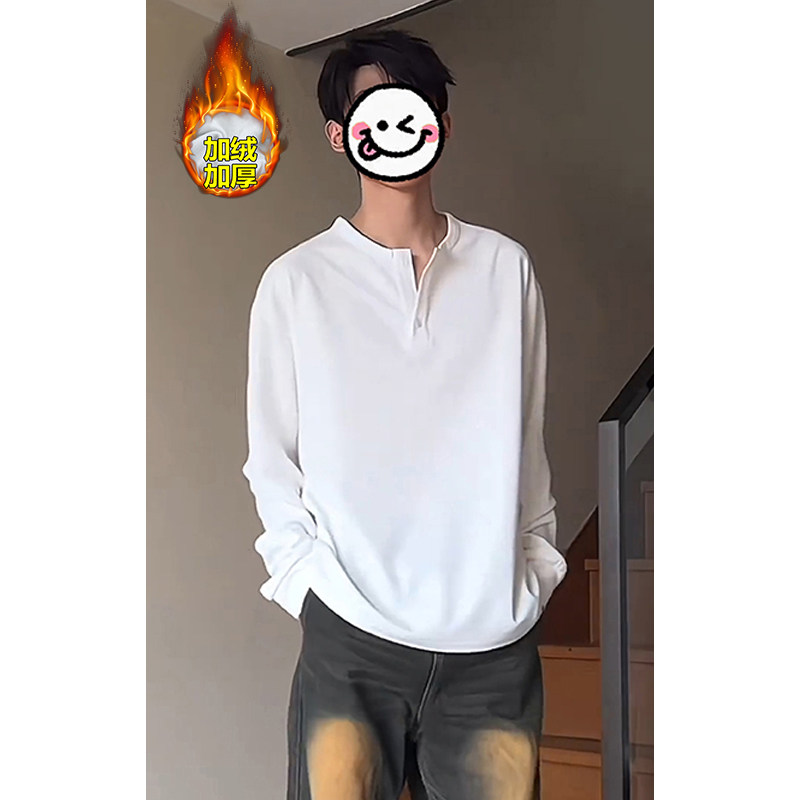 Winter long-sleeved T-shirt for men plus velvet warm bottoming shirt for men
