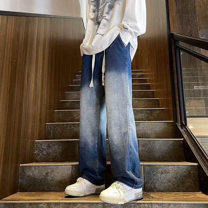Summer new style washed gradient jeans men's trendy brand versatile casual straight pants