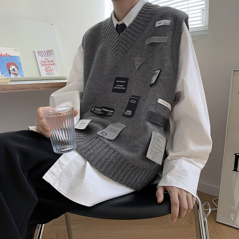 Korean label V-neck vest couple sleeveless waistcoat sweater vest trendy