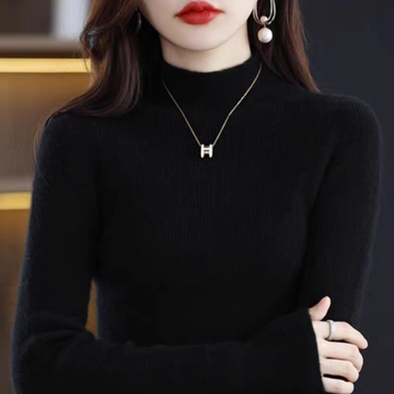 Autumn and winter half turtleneck cashmere sweater women's slim bottoming sweater wool knitted sweater tops for women