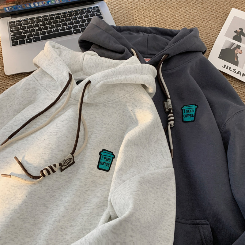 New style autumn and winter simple embroidered logo loose hooded large size sweatshirt trendy