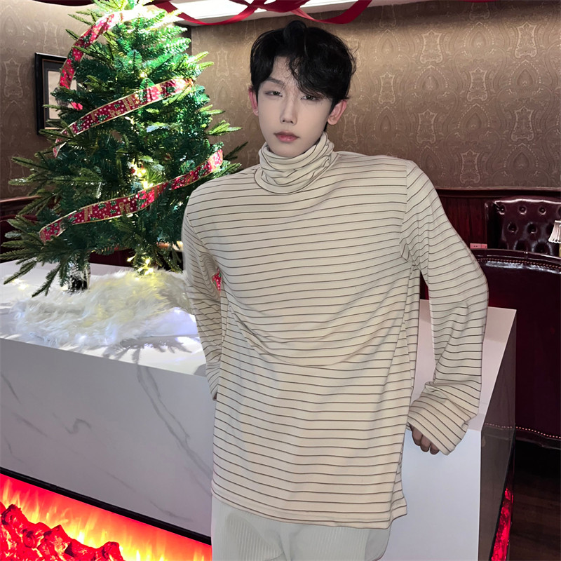Autumn and winter striped turtleneck German velvet warm base layer