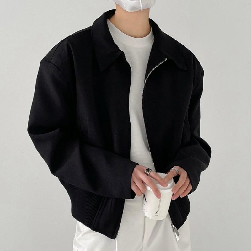 Black short coat men's new cleanfit Korean style zipper top handsome casual jacket-