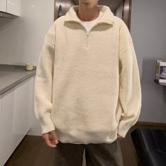 Trendy brand half-zip turtleneck solid color sweater for men in autumn loose Japanese style couple's versatile sweater