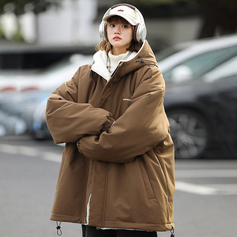 Reversible Sheepshear Cotton Jacket for Men College Style Men's Loose Thickened Cotton Jacket