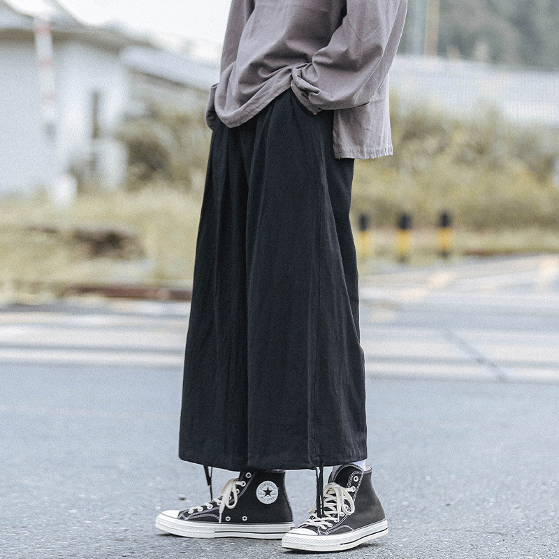 Summer new port style loose large size casual men's trendy nine-point cotton and linen fashion casual pants