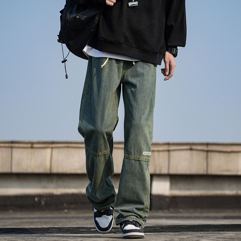 Men's bootcut jeans for autumn and winter new style loose large size Japanese retro straight wide leg pants