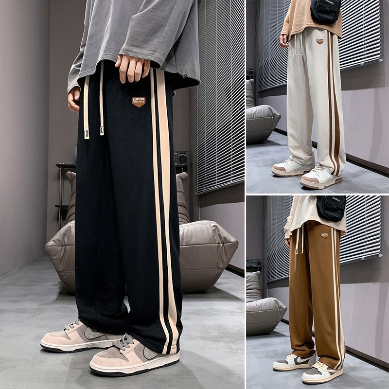 Striped pants men's spring and autumn American heavyweight straight pants wide-leg workwear trendy sweatpants casual