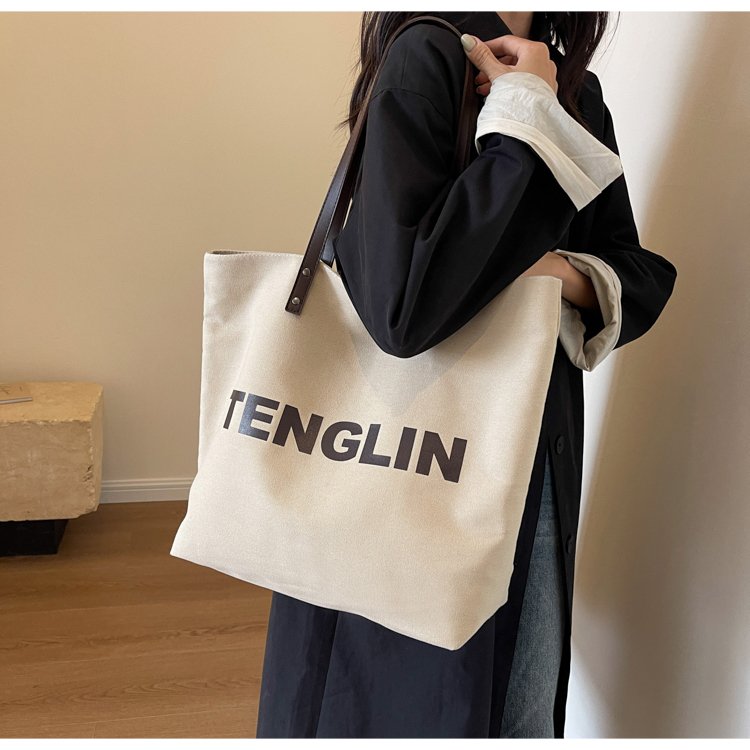 Casual ins style large capacity canvas tote bag for women 2024 new fashion versatile Korean style hand shoulder bag
