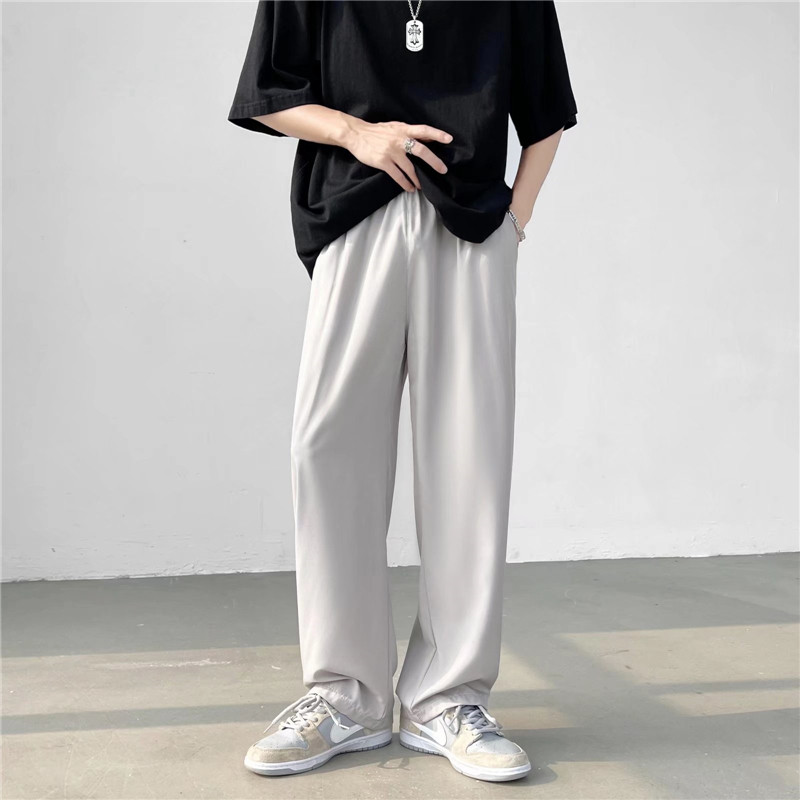 Korean style trendy loose straight pants casual pants men's wide-leg floor-length trousers