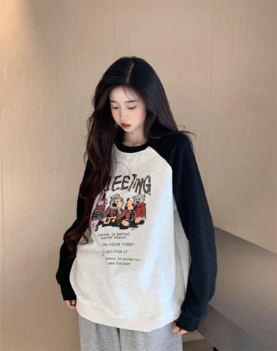 Autumn new women's sweatshirts loose Korean style thin women's hoodless raglan long-sleeved tops trendy