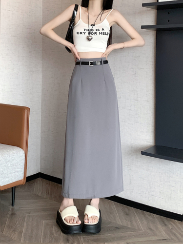 Free belt drape suit, skin-friendly slit one-step skirt, casual elastic waist, A-line long skirt, slightly elastic and simple