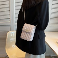 Texture niche rhombus chain bag single shoulder diagonal mobile phone small square bag 2024 new simple fashion crossbody bag