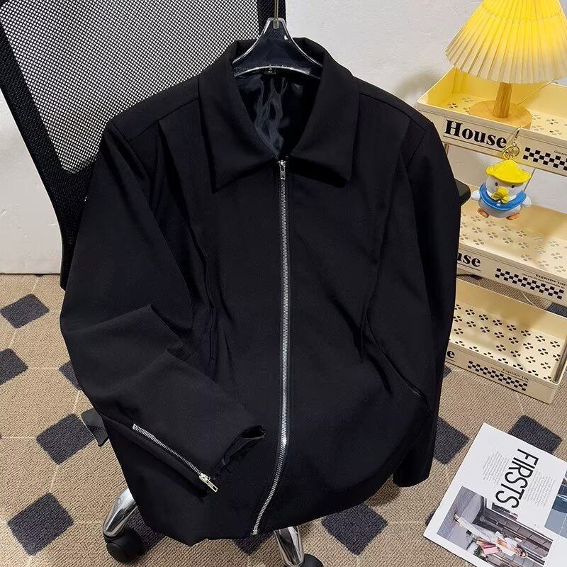 Autumn and winter men's jacket executive loose arm slit zipper splicing jacket with shoulder pads