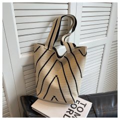 Large-capacity small bag women's striped portable knitted tote bag portable storage bag Korean style solid color shoulder bag