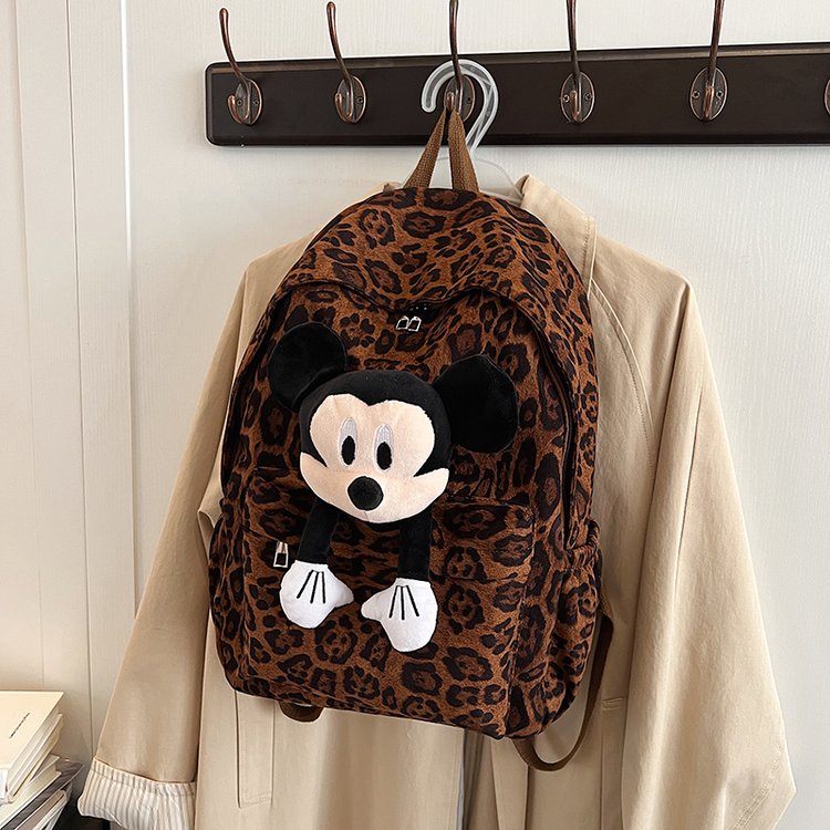 Cross-border popular children's Mickey Leopard Print Backpack 2024 New Casual Large Capacity Backpack for Boys and Girls