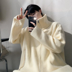 Boys' new zipper knitted jacket autumn and winter loose lazy style solid color sweater cardigan