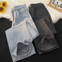 New Hong Kong style retro washed simple straight casual jeans men's trousers