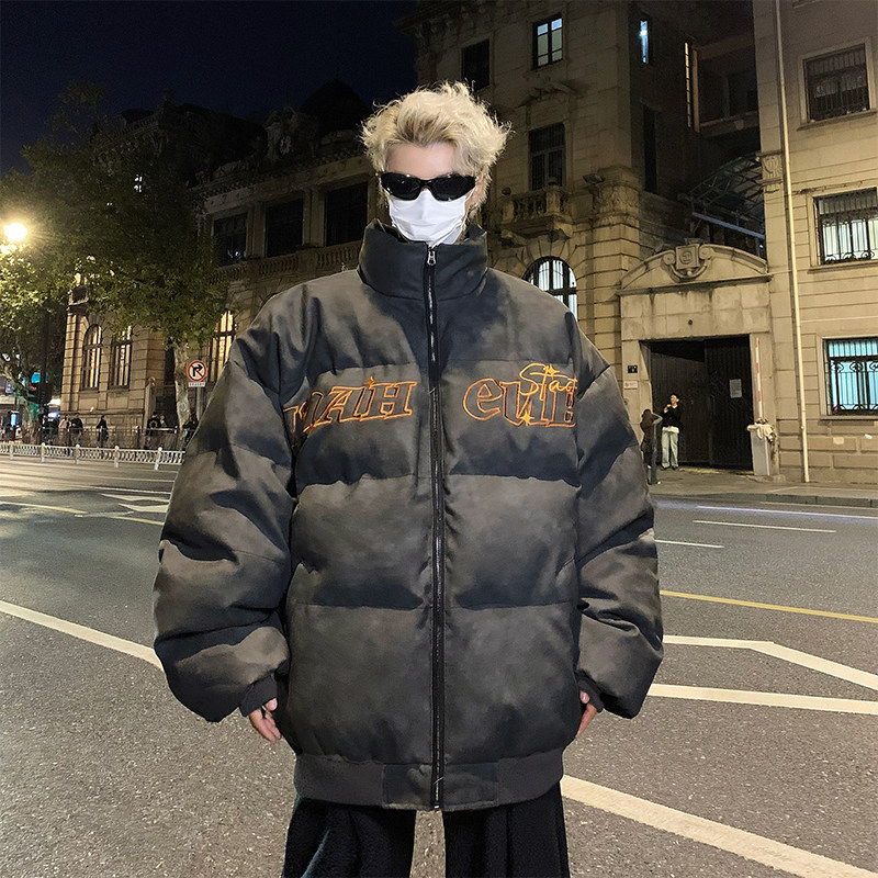 American retro stand-collar cotton-padded coat for men, autumn and winter Hong Kong style bread coat and cotton-padded jacket