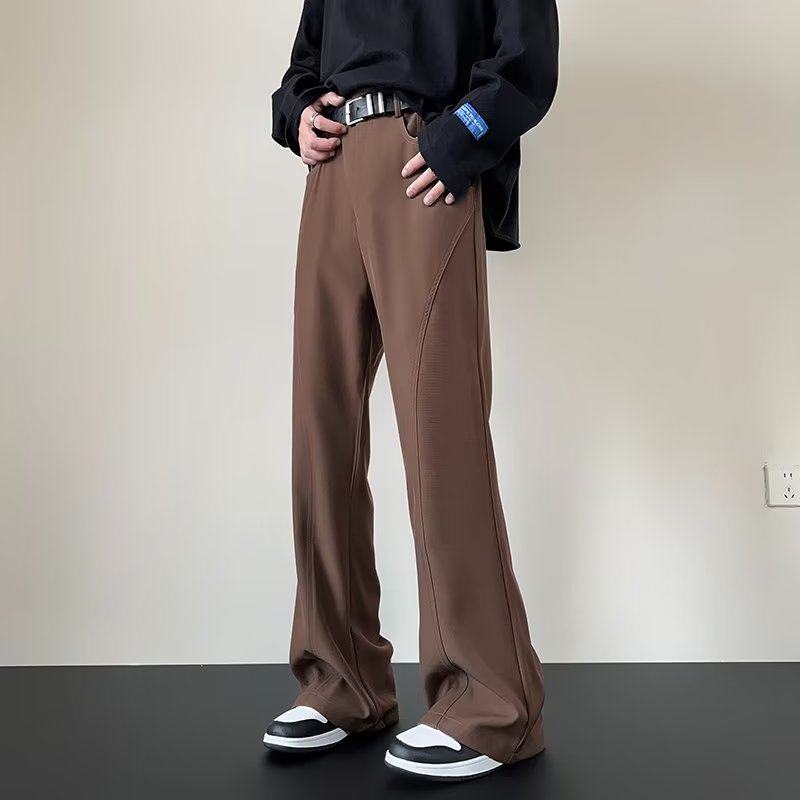 Mild casual pants for men, straight wide legs, slim and long suit pants, drapey suit pants, solid color, versatile