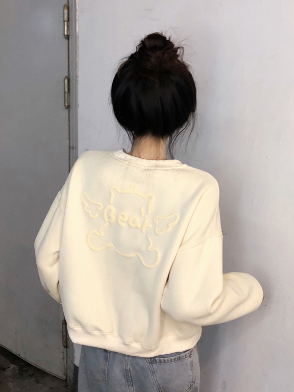 Foam bear short round neck velvet thickened sweatshirt