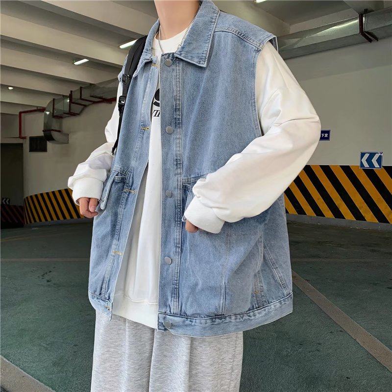 Denim vest men's spring and autumn coat Korean style trendy waistcoat men's vest trendy brand handsome autumn top men's coat