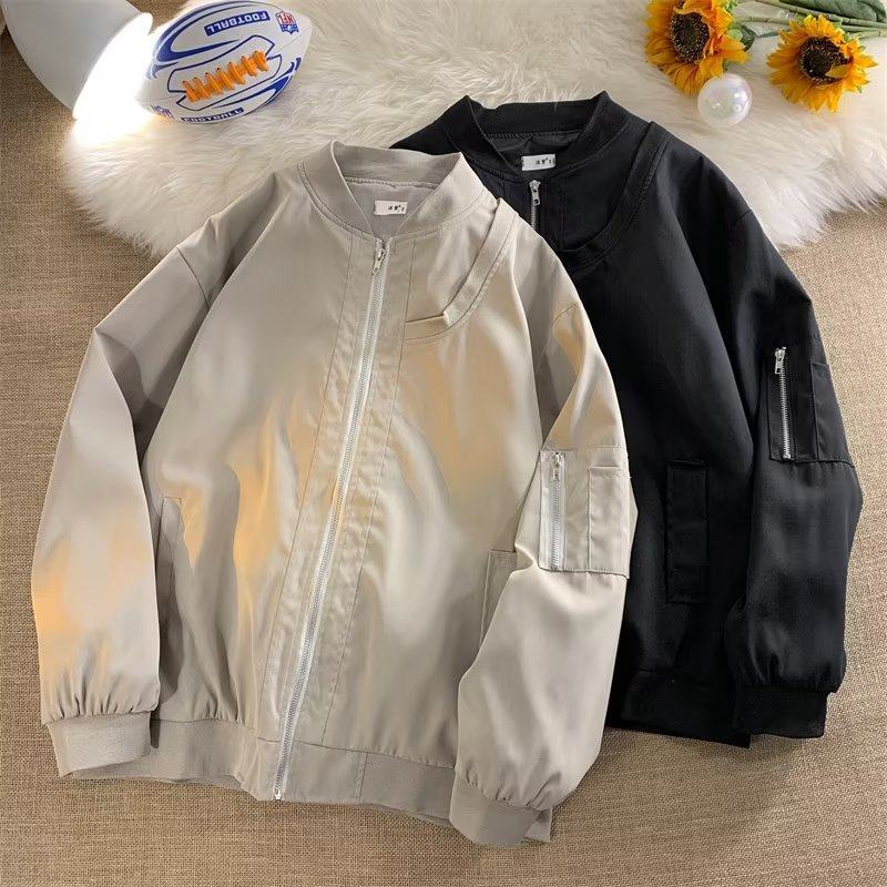 Long-sleeved simple short jacket zipper Harajuku versatile literary ins men's and women's straight popular trend baseball uniform