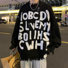 American style ripped autumn and winter tassel sweaters for men, handsome street sweaters, jackets, niche design sweaters