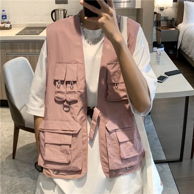 Vest with multiple pockets, personality, handsome pocket workwear, Hong Kong style men's vest, versatile jacket