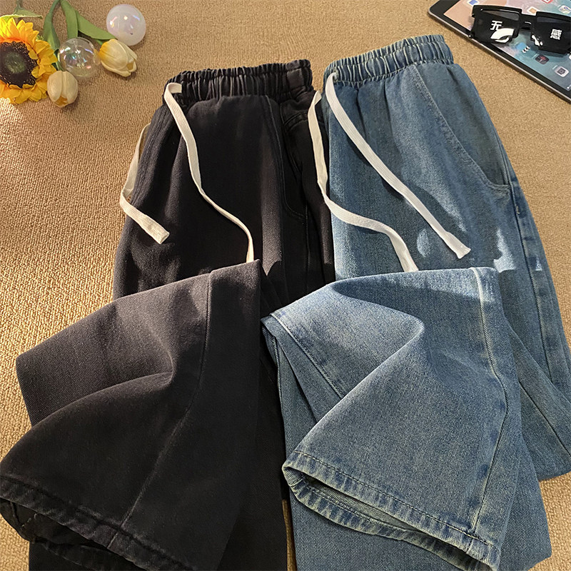 Washed jeans men's loose straight pants high street wide leg pants