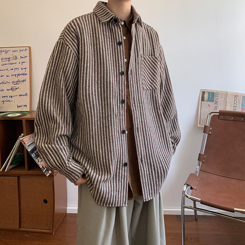 Korean style men's high-end casual loose striped jacket