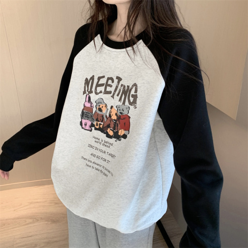 Autumn new women's sweatshirts loose Korean style thin women's hoodless raglan long-sleeved tops trendy