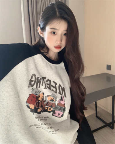 Autumn new women's sweatshirts loose Korean style thin women's hoodless raglan long-sleeved tops trendy