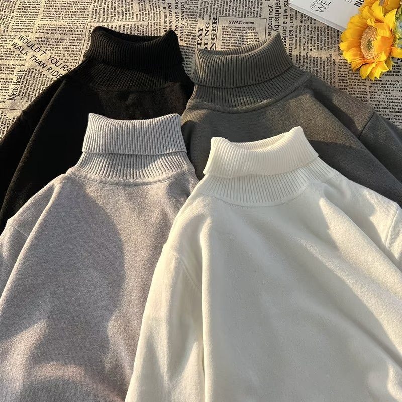 Turtleneck casual solid color core-spun yarn sweater