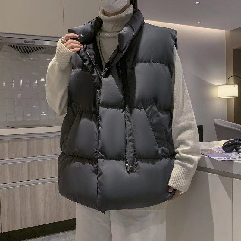 Autumn and winter stand-up collar cotton vest men's loose, trendy and versatile casual solid color vest