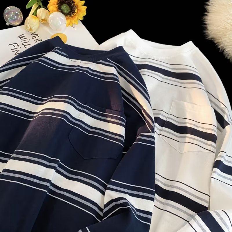 Pure cotton sweatshirt men's trendy ins Hong Kong style trendy round neck